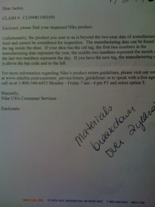 Can letter from Nike Can letter from Nike